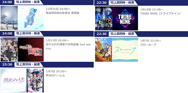 魔法科高校の劣等生 追憶編 TRIBE NINE（トライブナイン）ありふれた職業で世界最強 2nd season スローループ 終末のハーレム