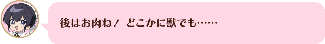 後はお肉ね！ どこかに獣でも……