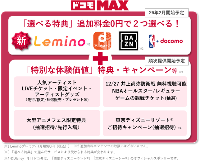 ドコモ MAX「選べる特典」26年2月開始予定
